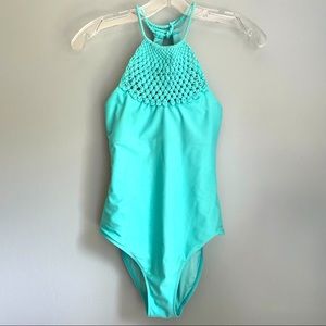 Aerie Crochet One Piece Swimsuit Aqua Turquoise Blue, S
